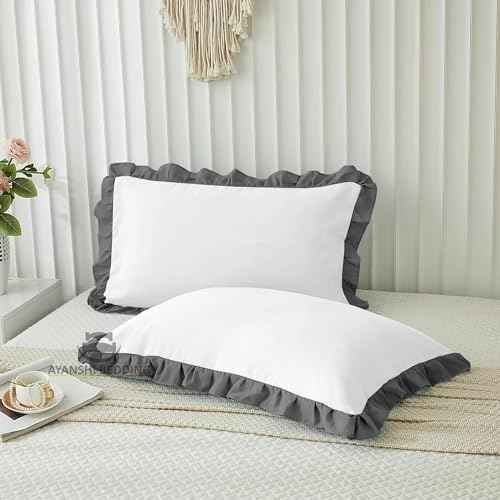 Microfiber Ruffle Pillow Shams Standard Size Set of 2, 20X26 - Solid Ruffled Fringe Design Pillow Cases Soft &amp; Breathable - Unique Collection Decorative Pillow Covers 20X26 - Sky Blue