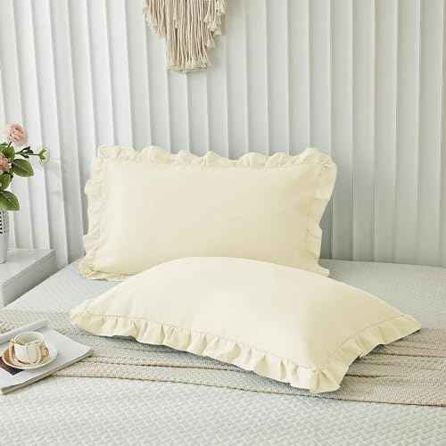 Microfiber Ruffle Pillow Shams Standard Size Set of 2, 20X26 - Solid Ruffled Fringe Design Pillow Cases Soft &amp; Breathable - Unique Collection Decorative Pillow Covers 20X26 - Sky Blue