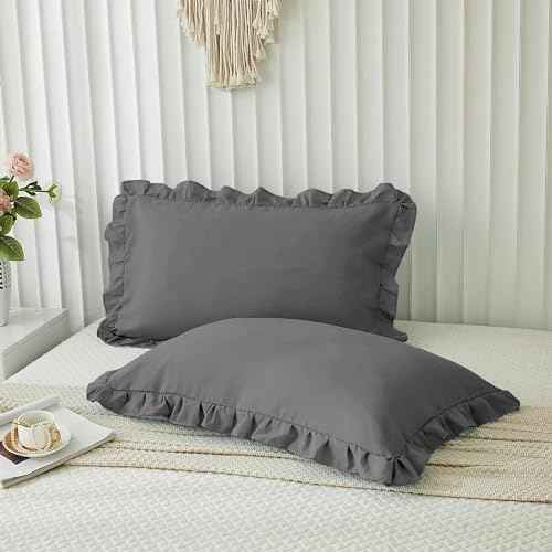 Microfiber Ruffle Pillow Shams Standard Size Set of 2, 20X26 - Solid Ruffled Fringe Design Pillow Cases Soft &amp; Breathable - Unique Collection Decorative Pillow Covers 20X26 - Sky Blue