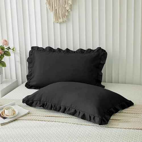 Microfiber Ruffle Pillow Shams Standard Size Set of 2, 20X26 - Solid Ruffled Fringe Design Pillow Cases Soft &amp; Breathable - Unique Collection Decorative Pillow Covers 20X26 - Sky Blue
