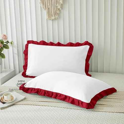 Microfiber Ruffle Pillow Shams Standard Size Set of 2, 20X26 - Solid Ruffled Fringe Design Pillow Cases Soft &amp; Breathable - Unique Collection Decorative Pillow Covers 20X26 - Sky Blue