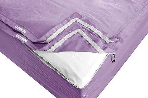 Pure Eco Easy Zipper Fitted Sheet - Includes 1 Fitted Sheet Base &amp; 2 Zip-On Sheets - 15” Inch. Deep Pockets Zipper Sheets Twin Size - 600 TC Soft Cotton Fitted Sheet - Baige