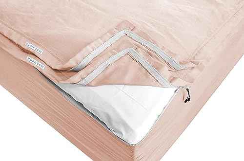 Pure Eco Easy Zipper Fitted Sheet - Includes 1 Fitted Sheet Base &amp; 2 Zip-On Sheets - 15” Inch. Deep Pockets Zipper Sheets Twin Size - 600 TC Soft Cotton Fitted Sheet - Baige