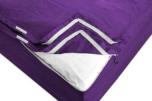 Pure Eco Easy Zipper Fitted Sheet - Includes 1 Fitted Sheet Base &amp; 2 Zip-On Sheets - 15” Inch. Deep Pockets Zipper Sheets Twin Size - 600 TC Soft Cotton Fitted Sheet - Baige