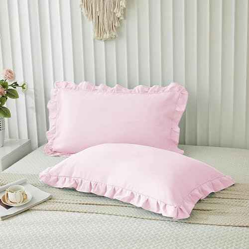 Microfiber Ruffle Pillow Shams Standard Size Set of 2, 20X26 - Solid Ruffled Fringe Design Pillow Cases Soft &amp; Breathable - Unique Collection Decorative Pillow Covers 20X26 - Sky Blue
