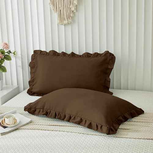 Microfiber Ruffle Pillow Shams Standard Size Set of 2, 20X26 - Solid Ruffled Fringe Design Pillow Cases Soft &amp; Breathable - Unique Collection Decorative Pillow Covers 20X26 - Sky Blue
