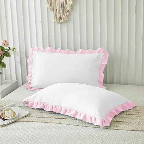 Microfiber Ruffle Pillow Shams Standard Size Set of 2, 20X26 - Solid Ruffled Fringe Design Pillow Cases Soft &amp; Breathable - Unique Collection Decorative Pillow Covers 20X26 - Sky Blue