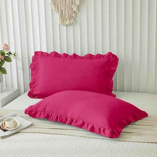 Microfiber Ruffle Pillow Shams Standard Size Set of 2, 20X26 - Solid Ruffled Fringe Design Pillow Cases Soft &amp; Breathable - Unique Collection Decorative Pillow Covers 20X26 - Sky Blue