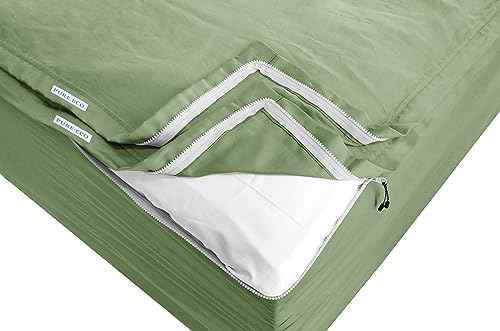 Pure Eco Easy Zipper Fitted Sheet - Includes 1 Fitted Sheet Base &amp; 2 Zip-On Sheets - 15” Inch. Deep Pockets Zipper Sheets Twin Size - 600 TC Soft Cotton Fitted Sheet - Baige