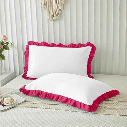 Microfiber Ruffle Pillow Shams Standard Size Set of 2, 20X26 - Solid Ruffled Fringe Design Pillow Cases Soft &amp; Breathable - Unique Collection Decorative Pillow Covers 20X26 - Sky Blue