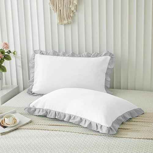 Microfiber Ruffle Pillow Shams Standard Size Set of 2, 20X26 - Solid Ruffled Fringe Design Pillow Cases Soft &amp; Breathable - Unique Collection Decorative Pillow Covers 20X26 - Sky Blue