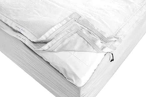 Pure Eco Easy Zipper Fitted Sheet - Includes 1 Fitted Sheet Base &amp; 2 Zip-On Sheets - 15” Inch. Deep Pockets Zipper Sheets Twin Size - 600 TC Soft Cotton Fitted Sheet - Baige