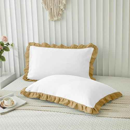 Microfiber Ruffle Pillow Shams Standard Size Set of 2, 20X26 - Solid Ruffled Fringe Design Pillow Cases Soft &amp; Breathable - Unique Collection Decorative Pillow Covers 20X26 - Sky Blue
