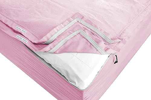 Pure Eco Easy Zipper Fitted Sheet - Includes 1 Fitted Sheet Base &amp; 2 Zip-On Sheets - 15” Inch. Deep Pockets Zipper Sheets Twin Size - 600 TC Soft Cotton Fitted Sheet - Baige