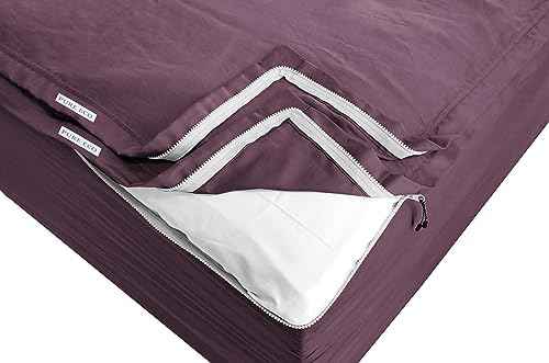 Pure Eco Easy Zipper Fitted Sheet - Includes 1 Fitted Sheet Base &amp; 2 Zip-On Sheets - 15” Inch. Deep Pockets Zipper Sheets Twin Size - 600 TC Soft Cotton Fitted Sheet - Baige