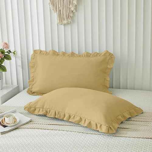 Microfiber Ruffle Pillow Shams Standard Size Set of 2, 20X26 - Solid Ruffled Fringe Design Pillow Cases Soft &amp; Breathable - Unique Collection Decorative Pillow Covers 20X26 - Sky Blue