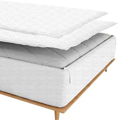 Zipper Fitted Sheet - Includes 1 Fitted Sheet Base &amp; 2 Zip-On Sheets - Upto 16” in. Deep Pockets King Size Zipper Fitted Sheet - Easy to Change, Sateen Cotton 600 TC Fitted Sheet - White