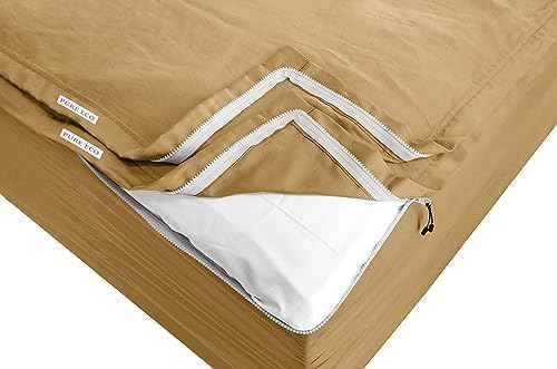Pure Eco Easy Zipper Fitted Sheet - Includes 1 Fitted Sheet Base &amp; 2 Zip-On Sheets - 15” Inch. Deep Pockets Zipper Sheets Twin Size - 600 TC Soft Cotton Fitted Sheet - Baige