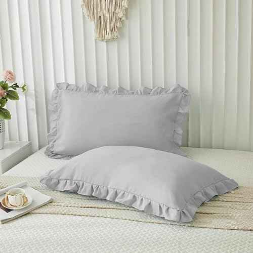 Microfiber Ruffle Pillow Shams Standard Size Set of 2, 20X26 - Solid Ruffled Fringe Design Pillow Cases Soft &amp; Breathable - Unique Collection Decorative Pillow Covers 20X26 - Sky Blue