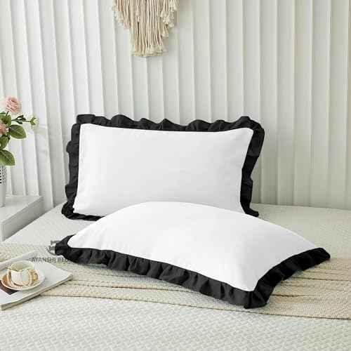 Microfiber Ruffle Pillow Shams Standard Size Set of 2, 20X26 - Solid Ruffled Fringe Design Pillow Cases Soft &amp; Breathable - Unique Collection Decorative Pillow Covers 20X26 - Sky Blue