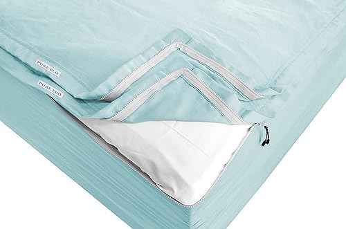 Pure Eco Easy Zipper Fitted Sheet - Includes 1 Fitted Sheet Base &amp; 2 Zip-On Sheets - 15” Inch. Deep Pockets Zipper Sheets Twin Size - 600 TC Soft Cotton Fitted Sheet - Baige