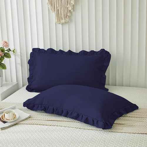 Microfiber Ruffle Pillow Shams Standard Size Set of 2, 20X26 - Solid Ruffled Fringe Design Pillow Cases Soft &amp; Breathable - Unique Collection Decorative Pillow Covers 20X26 - Sky Blue