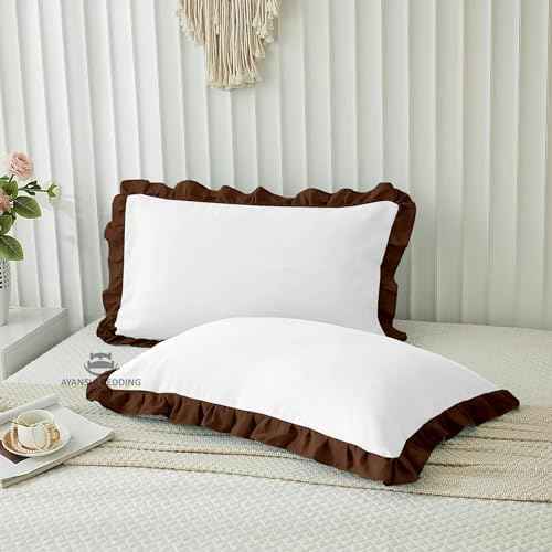 Microfiber Ruffle Pillow Shams Standard Size Set of 2, 20X26 - Solid Ruffled Fringe Design Pillow Cases Soft &amp; Breathable - Unique Collection Decorative Pillow Covers 20X26 - Sky Blue
