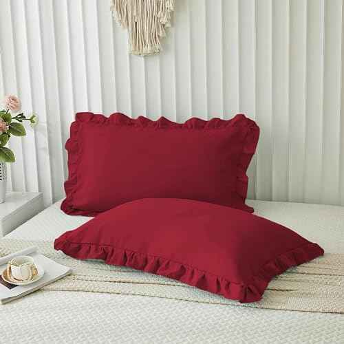 Microfiber Ruffle Pillow Shams Standard Size Set of 2, 20X26 - Solid Ruffled Fringe Design Pillow Cases Soft &amp; Breathable - Unique Collection Decorative Pillow Covers 20X26 - Sky Blue