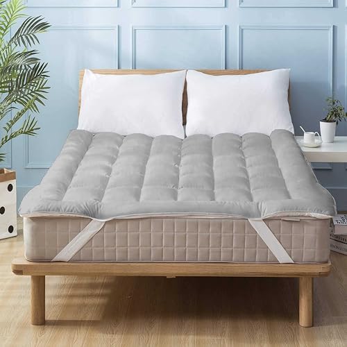 1000 GSM Mattress Topper Queen Size,Mattress Pad (8-22" Depth) Fits, Microfiber Pad Cover, Mattress Pads, Extra Thick Cooling Queen Size Bed Mattress Topper 60"x80" Inches White