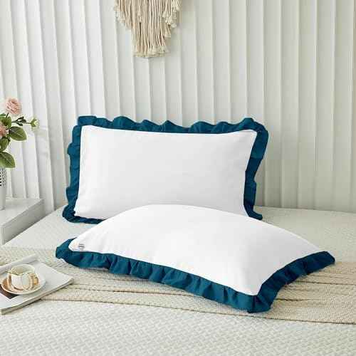 Microfiber Ruffle Pillow Shams Standard Size Set of 2, 20X26 - Solid Ruffled Fringe Design Pillow Cases Soft &amp; Breathable - Unique Collection Decorative Pillow Covers 20X26 - Sky Blue