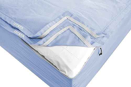 Pure Eco Easy Zipper Fitted Sheet - Includes 1 Fitted Sheet Base &amp; 2 Zip-On Sheets - 15” Inch. Deep Pockets Zipper Sheets Twin Size - 600 TC Soft Cotton Fitted Sheet - Baige