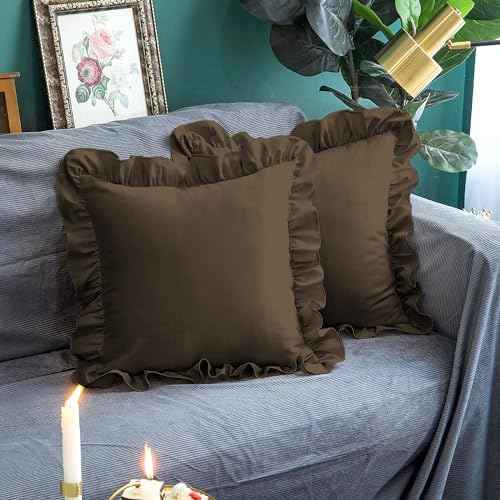 Microfiber Ruffle Pillow Shams Standard Size Set of 2, 20X26 - Solid Ruffled Fringe Design Pillow Cases Soft &amp; Breathable - Unique Collection Decorative Pillow Covers 20X26 - Sky Blue
