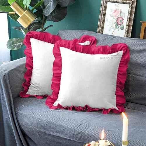 Microfiber Ruffle Pillow Shams Standard Size Set of 2, 20X26 - Solid Ruffled Fringe Design Pillow Cases Soft &amp; Breathable - Unique Collection Decorative Pillow Covers 20X26 - Sky Blue