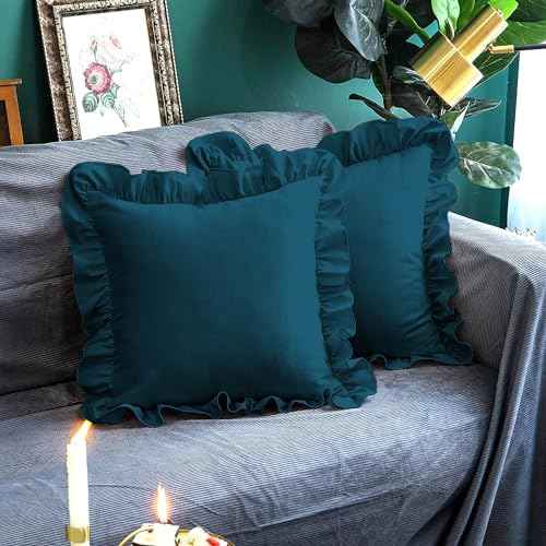 Microfiber Ruffle Pillow Shams Standard Size Set of 2, 20X26 - Solid Ruffled Fringe Design Pillow Cases Soft &amp; Breathable - Unique Collection Decorative Pillow Covers 20X26 - Sky Blue