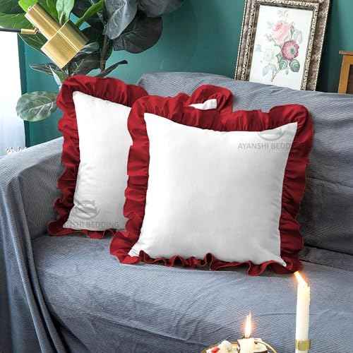 Microfiber Ruffle Pillow Shams Standard Size Set of 2, 20X26 - Solid Ruffled Fringe Design Pillow Cases Soft &amp; Breathable - Unique Collection Decorative Pillow Covers 20X26 - Sky Blue