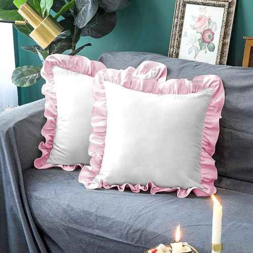Microfiber Ruffle Pillow Shams Standard Size Set of 2, 20X26 - Solid Ruffled Fringe Design Pillow Cases Soft &amp; Breathable - Unique Collection Decorative Pillow Covers 20X26 - Sky Blue