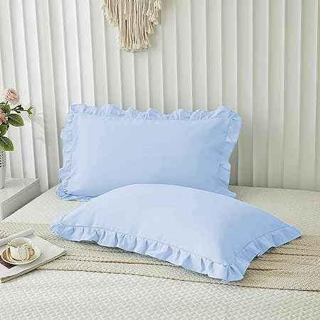 Microfiber Ruffle Pillow Shams Standard Size Set of 2, 20X26 - Solid Ruffled Fringe Design Pillow Cases Soft &amp; Breathable - Unique Collection Decorative Pillow Covers 20X26 - Sky Blue