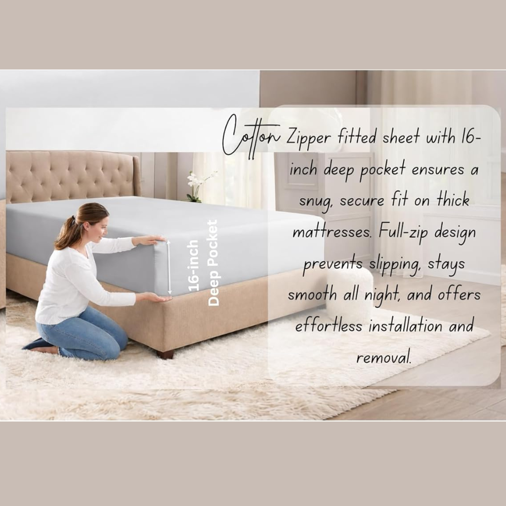 Zipper Fitted Sheet Soft Cotton